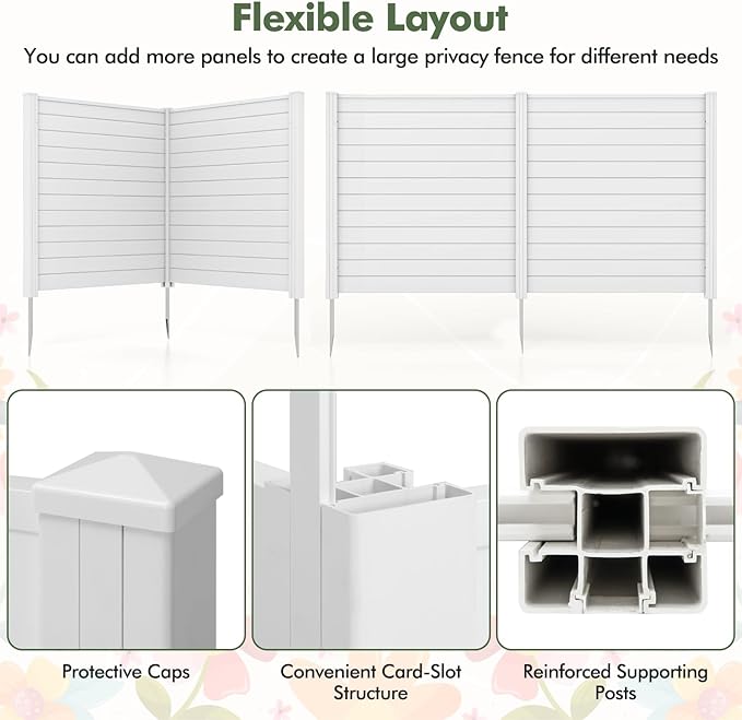 Giantex Air Conditioner Fence 4 Panels - 48''W x 48''H Outdoor Privacy Screen with Upgraded Metal Stakes, PVC Trash Can Enclosure, Decorative Garden Fences for Patio Lawn AC Unit Pool Pump, White