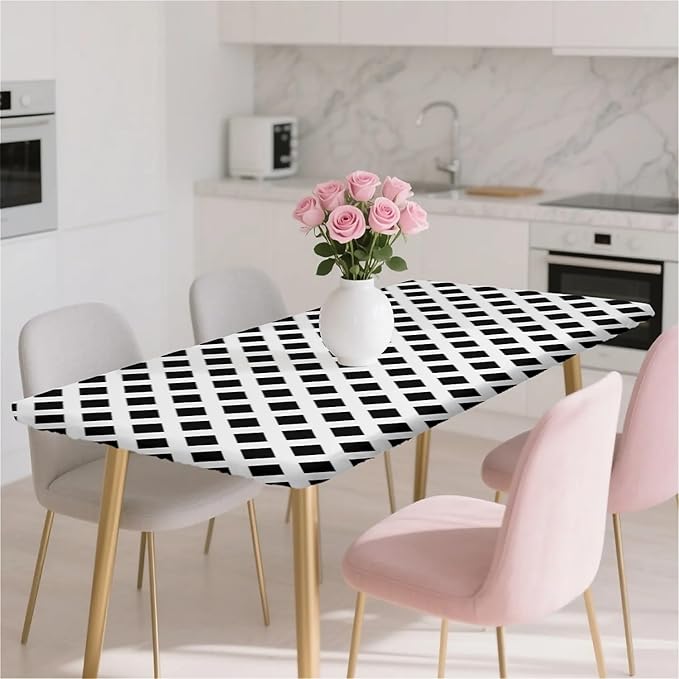 Rectangle Table Cloth Cover Waterproof Elastic Fitted Polyester Fitted Tablecloths for 6 Foot Tables for Indoor,Picnic, Camping, Outdoor （72" x 30"，Diamond Geometry）
