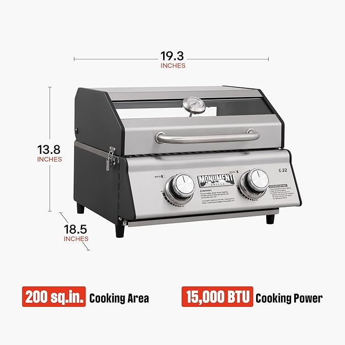 Monument Grills Clearview® 2-Burner Tabletop Propane Gas Grill for Outdoor Portable Camping Cooking with BBQ Cover(2 items)