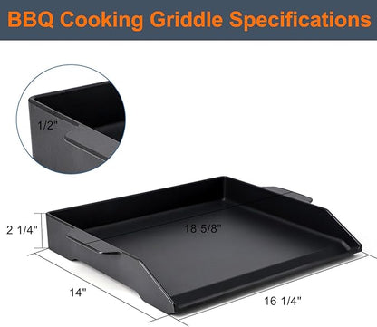 Criditpid Cast Iron Griddle for Gas Grill, Universal Flat Top Plate Cooking Griddle for Charcoal Grills/Gas Stoves, 18.6" x 14" BBQ Grill Griddle Plate Insert for Weber, Nexgrill, Charbroil, Camp Chef