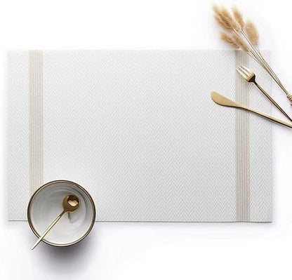 PIGCHCY Placemats Set of 4, Luxurious Elegant Placemats Non-Slip Washable Durable Table Mats for Home/Dining Room Decoration (White,18 X 12 inches)