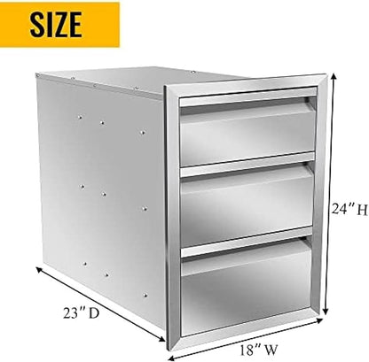 Outdoor Kitchen Stainless Steel Triple Access BBQ Drawers With Handle For BBQ Island Patio Grill Station,Three Drawers