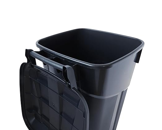 32 Gallon Heavy Duty Wheeled Plastic Garbage Can with Attached Lid and Easy Grip Handle – Bottom Hand Groove, Rugged Wheels, Indoor Outdoor Trash Can for Home, Kitchen, Yard, Patio (2)