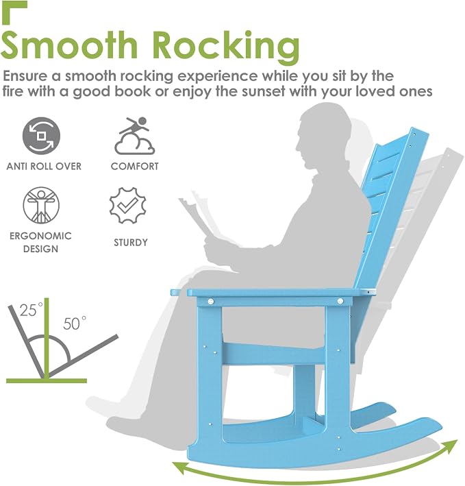 GREENVINES Outdoor Rocking Chairs Set, 2 Rockers w/ 1 Side Table, Arctic | - Image 5