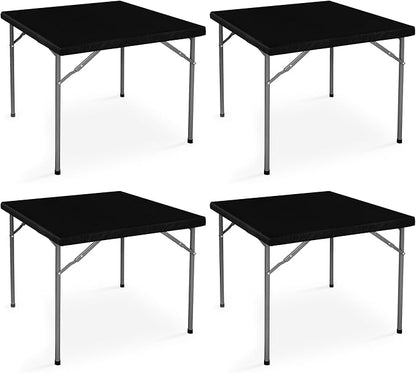 LUSHVIDA 4 Packs Vinyl Card Tablecloth with Flannel Backing 36x36 inch - Waterproof Plastic Picnic Table Cover for Square Folding Table Cloth with Elastic Corners, Black