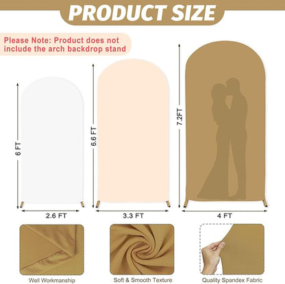 MODFUNS 6&6.6&7.2ft Arch Cover Set of 3 Spandex Arch Cover Khaki Beige White Arch Covers Stretchy Backdrop Fitted Arch Stand Covers for Wedding Ceremony Birthday Party Arch Decoration