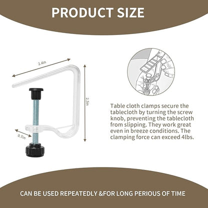 12 Pieces Adjustable Tablecloth Clips, Suitable for Tables 0.4 to 1.96 Inch Thick. Strong and Stable Grip to Prevent Tablecloth Slippage. Damage-Free Table Cloth Holder Clips, Easy to Install.