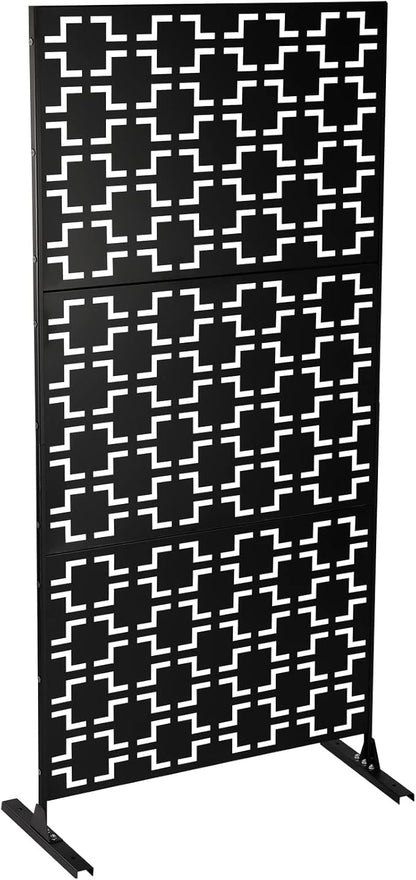 Metal Outdoor Privacy Screen,Freestanding Outdoor Divider Decorative Privacy Fence Screen,Freestanding Decorative Privacy Screen for Balcony Patio (Checkered Pattern 35.4in)
