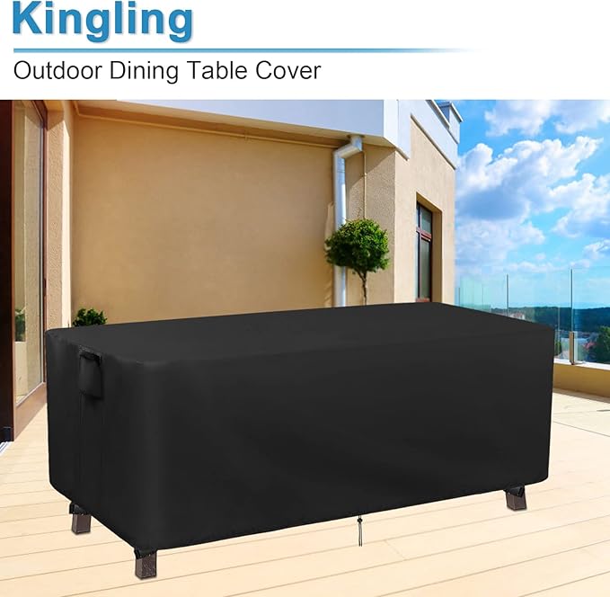Kingling Patio Table Covers, Rectangular Outdoor Dining Table Cover 68 inch Outdoor Coffee Table Covers Waterproof Heavy Duty Patio Furniture Covers for Outdoor- 68''L x 38''W x 28''H Inch (Black)