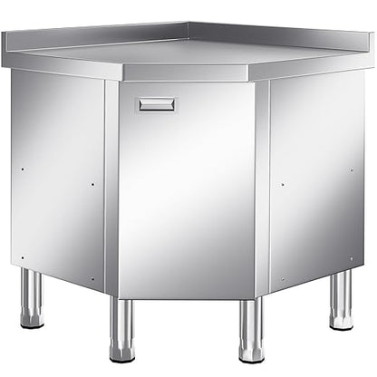 KINGBO Stainless Steel Corner Cabinet Heavy Duty Prep Table with 304 Stainless Steel Worktop Commercial Worktable Workbench with Storage Cabinet for Kitchen Garage Restaurant Outdoor