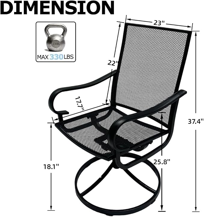 Outdoor Patio Dining Chairs Set of 2, All-Weather Metal Mesh Chairs - Image 2