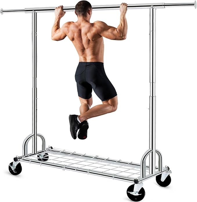 HOKEEPER Clothing Garment Rack Capacity 525LBS Clothing Racks on Wheels Rolling Clothes Rack for Hanging Clothes Heavy Duty Collapsible Commercial