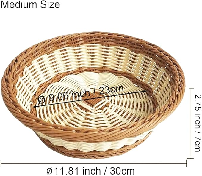 RT&BS Round Wicker Bread Basket, Christmas Food Baskets, Eco-Friendly Sturdy Stackable Fruit Basket for Kitchen, Store, Restaurant, Party (Bicolor, M)