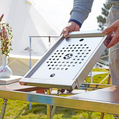 Wild Journey IGT 304 Stainless Steel Folding Table Portable Outdoor Vacation Party Camping Picnic BBQ Tools Tea Cooker Set (IGT Tea Tray)