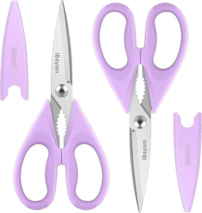 Purple Kitchen Accessories, Pastel Purple Kitchen Utensils, iBayam Heavy Duty Meat Scissors Poultry Shears, Dishwasher Safe Food Cooking Scissors All Purpose Stainless Steel, 2-Pack