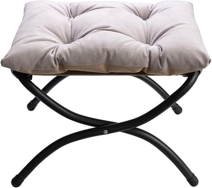 HollyHOME 15"(H) Folding Footrest Stool, Upholstered Small Foldable Ottoman, Accent Padded Sofa Foot Stool for Lazy Chair, Metal Frame Portable Foot Rest Ottoman for Home, Living Room, Bedroom, Grey