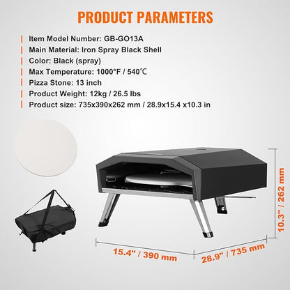 VEVOR Propane Pizza Oven, 13 Inch Gas Pizza Maker with Rotatable Pizza Stone, Portable Pizza Grill with Foldable Leg, Waterproof Carry Bag, Stainless Steel Gas Pizza Cooker for Outside Camp Backyard