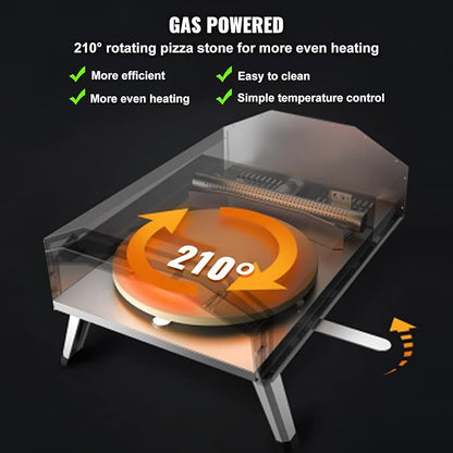 VEVOR Propane Pizza Oven, 13 Inch Gas Pizza Maker with Rotatable Pizza Stone, Portable Pizza Grill with Foldable Leg, Waterproof Carry Bag, Stainless Steel Gas Pizza Cooker for Outside Camp Backyard
