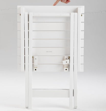 Small Side Table Square Folding, Patio Foldable Wooden End Table for Outdoor Indoor Porch Camping Living Room Bedroom, as Coffee Table or Plant Stand, White
