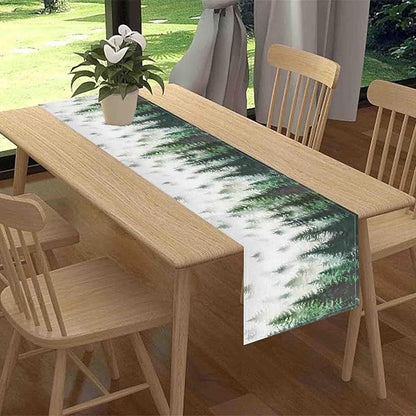 Green Forest Table Runner, Rustic Farmhouse Green Pine Tree Woodland Seasonal Mountain Country Coffee Table Center Decor for Home Kitchen Dining Patio Holiday Party Table Decorations, 13"x108" Inch
