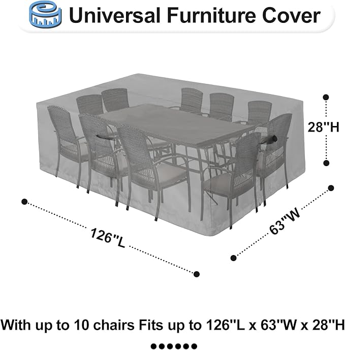 OutdoorLines Outdoor Waterproof Patio Table Furniture Set Covers - Rectangle Couch Sectional Cover Outside Weatherproof Patio Furniture Covering for Deck, Lawn and Backyard 126"L x 63"W x 28"H, Grey