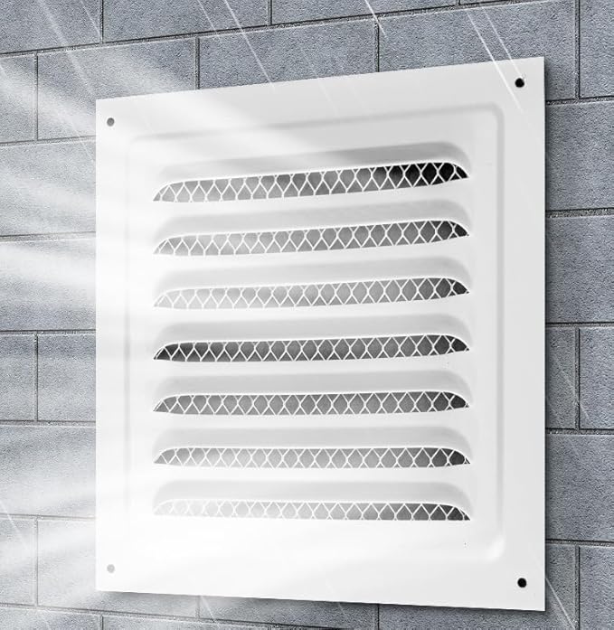 2pcs Attic Vent Soffit Vent Aluminum Wall Vent Metal Shed Vent Square Vent Louver Vent Grille with Built-in Insect Screen for Exterior Door House Attic Garage Ceiling (White 12" x 12"-2 Pack)