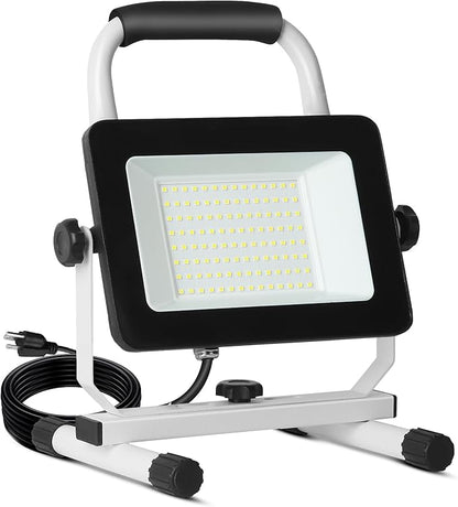 UFOND 6000 Lumen LED Work Light with Stand,60W Waterproof Flood Light, Brightness Switch Adjustable,Super Bright Portable Job Site Worklight with Power Cord for Garage Workshop Car,Outdoor Lighting