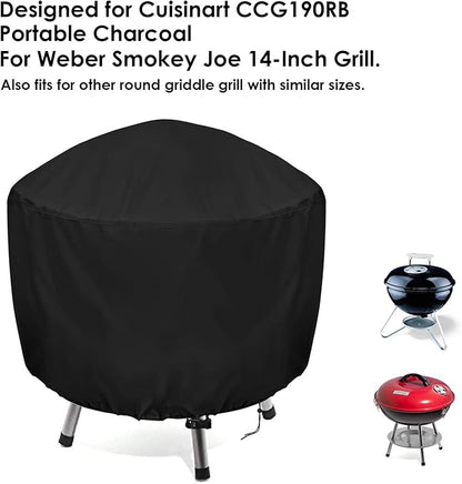 Grill Cover for Cuisinart CCG190RB Portable Charcoal Waterproof Griddle Cover for Weber Smokey Joe 14 Inch Grill - 16" D×15" H, Black