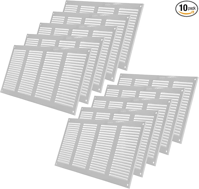Vent Systems 16" x 8" Inch (Overall Dimensions) Pack of 10 - White - Air Vent Cover Metal Air Return Grill with Built-in Pest Guard Screen HVAC Vent Duct Cover for Home Improvement