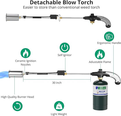 Sondiko Propane Torch Weed Burner, High Output Weed Torch Flamethrower, 30" Detachable Long Arm Heavy Duty Blow Torch For Garden, Wood, Ice, Snow, Melting(PROPANE TANK NOT INCLUDED)