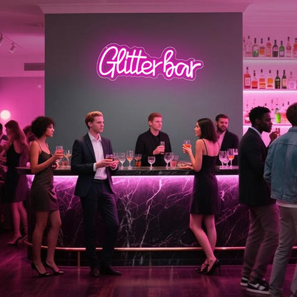 Glitter Bar Neon Sign,Bar Signs for Home Bar Decor,Led Bar Sign for Wedding,Birthday Party,Music Festival,Bachelor Party,Halloween, Christmas Decoration,Best Gift for Boys and Girls