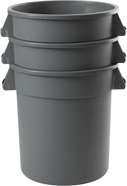 Winco Heavy-Duty Round Waste Container/Trash Can, 20 Gallon, Gray