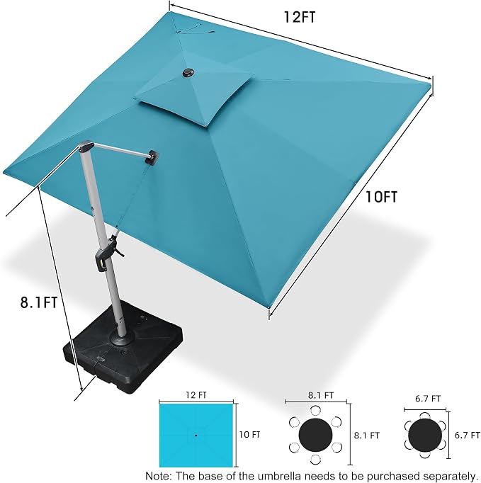 PURPLE LEAF Cantilever Patio Umbrella 10' X 12' Large, Turquoise Blue | 35MPH - Image 8