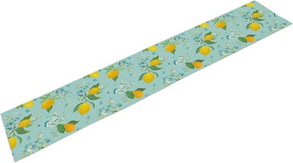 Farmhouse Lemon Fruit Table Runner,Nature Aesthetic Blue Flowers Plant Farmhouse Dining Table Decoration for Home Holiday Party Dresser Kitchen Cabin Restaurant Wedding Decor 13×120in