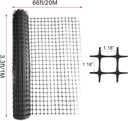 Plastic Garden Fence Animal Barrier,3.28 x 66 FT Heavy Duty Hard Plastic Mesh Fencing,Reusable Safety Temporary Fence Roll with Zip Ties,Snow Fence for Pool Deer Rabbit Chicken Dog Poultry-Black
