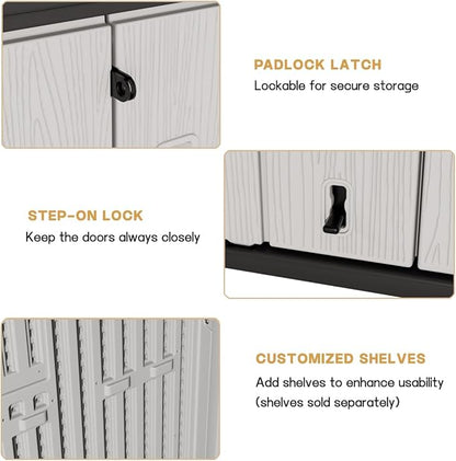 KINYING Outdoor Horizontal Storage Sheds,37 Cu.ft Outdoor Storage Cabinet Waterproof Resin Tool Storage Box for Lawn Mower,Garden Tools and Patio Furniture, Lockable (Grey)