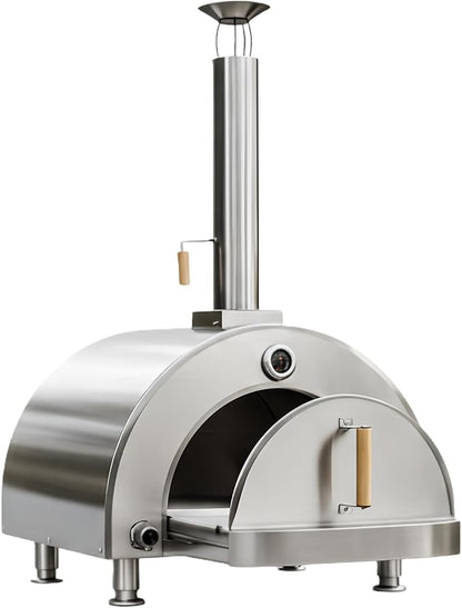 Gas Pizza Oven 16 Inch - 600°C Stainless Steel 304 Table Top Pizza Oven for Outdoor Use, Countertop Pizza Maker with Double-Layer Insulation for Backyard, Patio, Outdoor Kitchen (natural)