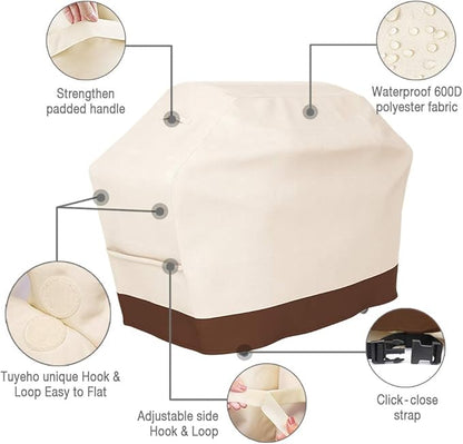 Tuyeho Grill Cover 65 x 24 x 46 inch, 600D Heavy Duty Gas BBQ Cover w/Side Fasteners Straps, Waterproof & Weather Resistant for Your Weber, Char-Broil, Brinkmann, Holland, Jenn Air (Beige & Brown)