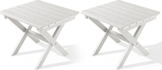 SERWALL Folding Outdoor Side Table Set of 2, Portable Adirondack Side Table, White