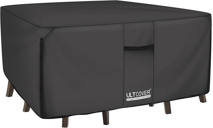 ULTCOVER 600D Tough Canvas Heavy Duty Square Patio Table and Chair Cover - Waterproof Outdoor General Purpose Furniture Covers 74 inch, Black