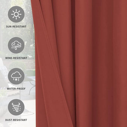 Easy-Going 100% Waterproof Outdoor Curtains 54x108 inch, Terra Red | Windproof - Image 5
