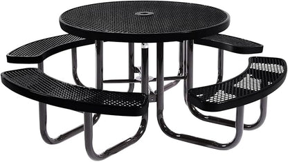 COATEDOUTDOORFURNITURE Heavy-Duty Portable Outdoor Picnic Table with Umbrella Hole, Expanded Metal Commercial-Grade Patio Dining Furniture Made in America (46" Round Top, Black)