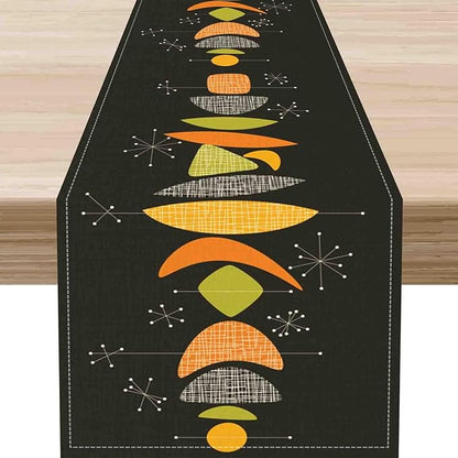 Mid Century Modern Table Runner, Retro 1950s Atomic Modern Abstract Black Orange Coffee Table Center Decor for Home Kitchen Dining Patio Holiday Party Table Decorations, 13"x90" Inch