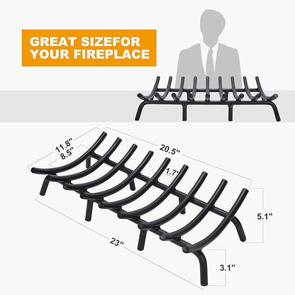 Fire Pit Grate - 23 Inch Fireplace Grate 3/4" Heavy Duty Firewood Stove Log Holder Rack Grates Solid Round Steel Indoor Outdoor Camping Chimney Hearth Wood Burning Fireplace Accessories Tools