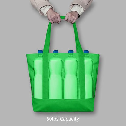TOPDesign 1-Pack Canvas Tote Bag with an External Pocket, Reusable Grocery Shopping Bag, Top Zipper Closure, Daily Essentials (Lime Green)