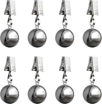 8 Pack Heavy Duty Tablecloth Weights, Rust Proof Stainless Steel Balls with Clips, Weights for Curtain, Outdoor Picnic Table, Flags