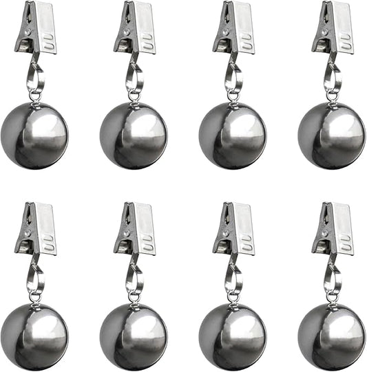 8 Pack Heavy Duty Tablecloth Weights, Rust Proof Stainless Steel Balls with Clips, Weights for Curtain, Outdoor Picnic Table, Flags