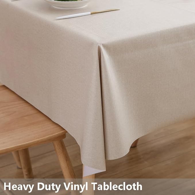 TruDelve Heavy Duty Vinyl Tablecloth Beige Plastic Table Cloth Rectangle Table Wipeable Waterproof PVC Tablecloths Rectangular (54'' x 72'', Pure Beige)