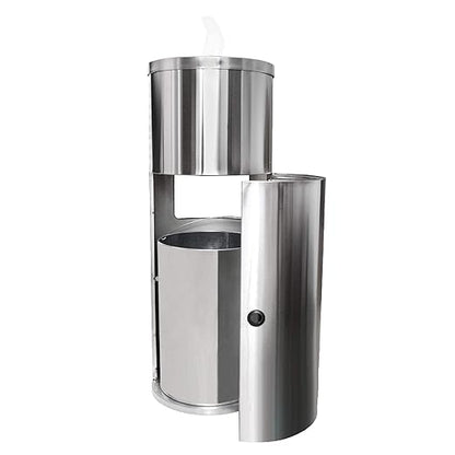 Stainless Steel Floor Stand Wipe Dispenser with Built-in Trash Can: Fits Sanitizing and Disinfecting Wipe Refill Rolls - Perfect for Gyms, Schools, Offices, Commercial Facilities