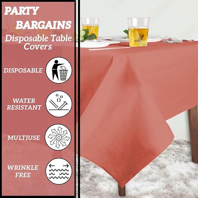 PARTY BARGAINS 40 Disposable Table Covers - 54" X 108" Red Table Cover, 3 Ply Paper & Plastic Tablecloth